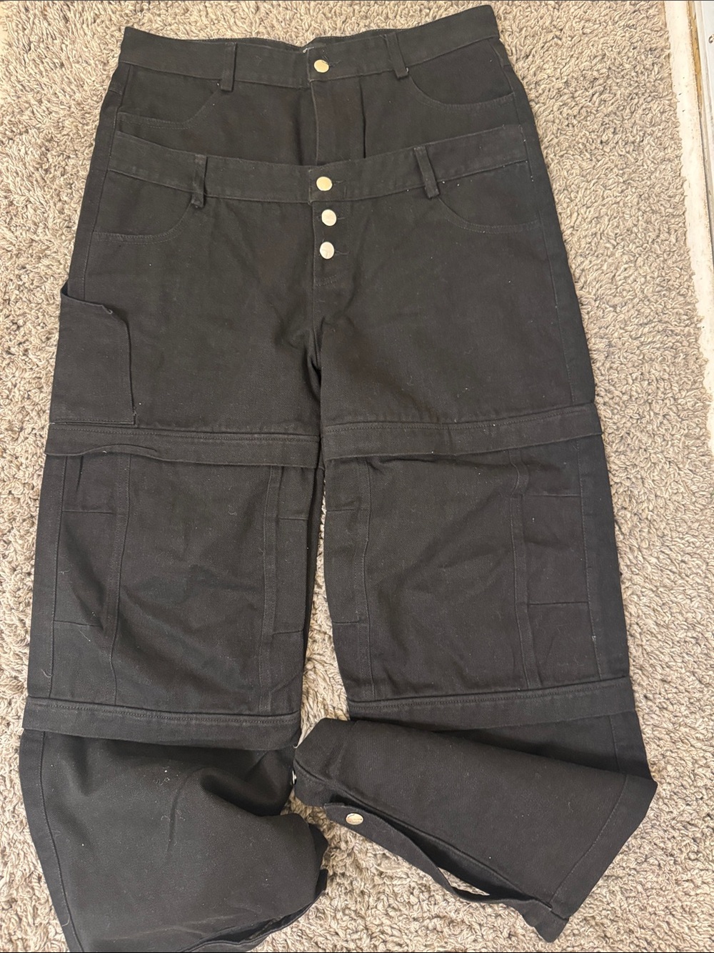 Balenciaga double waist type denim nMen's Black Work-Style Utility Pants